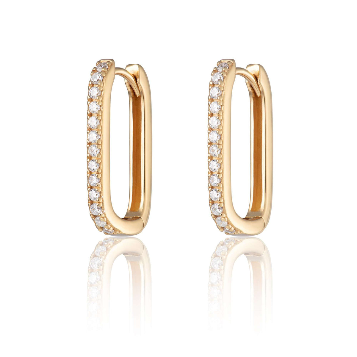 Oval Hoop Earrings with Clear Stones