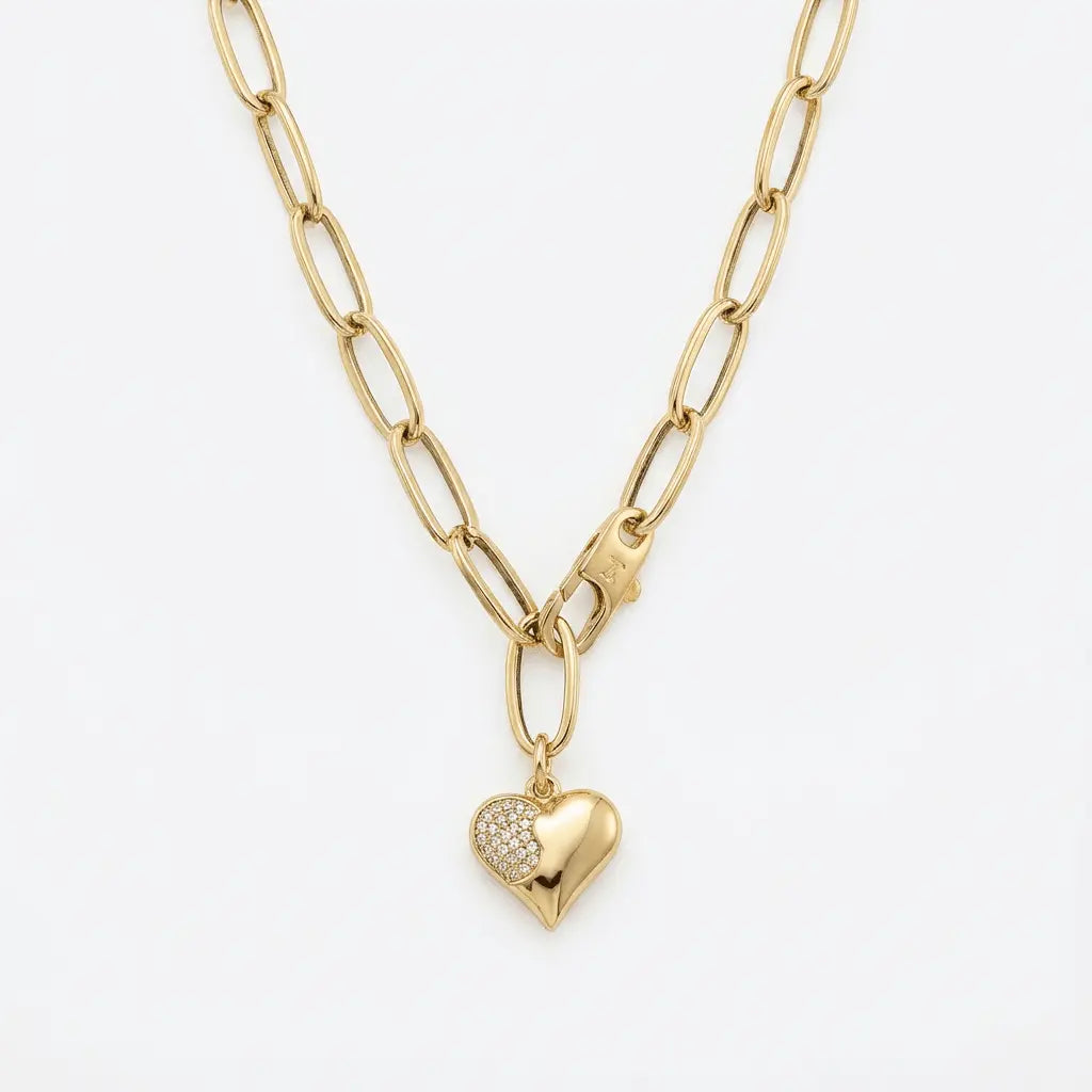 Solid Gold Necklace – Golden Heart Link Chain | Gold | Majestic Jewellery