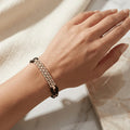 14K Gold Detail Bracelet – Golden Mosaic Braided | Braided Black Band | Majestic Jewellery