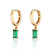 Green Baguette Charm Hoop Earrings