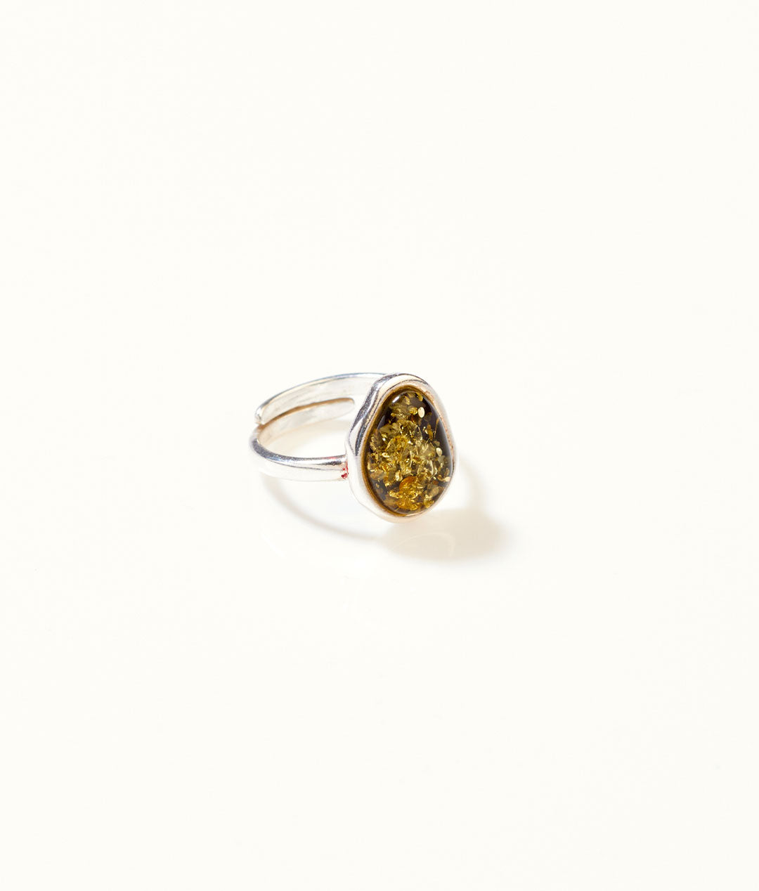 Green Amber ELEMENT Solitaire Adjustable Ring