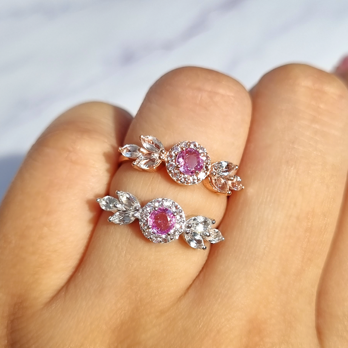 Aurelia Roze Saffier Ring in Sterling Zilver
