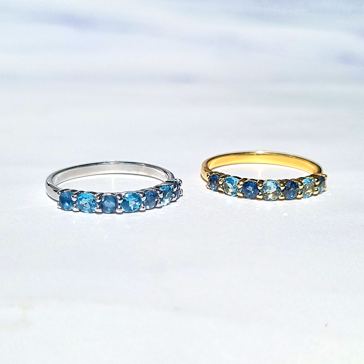 Blauwe Saffier & Blauwe Topaas Half-Eternity Ring in 18K Verguld Zilver