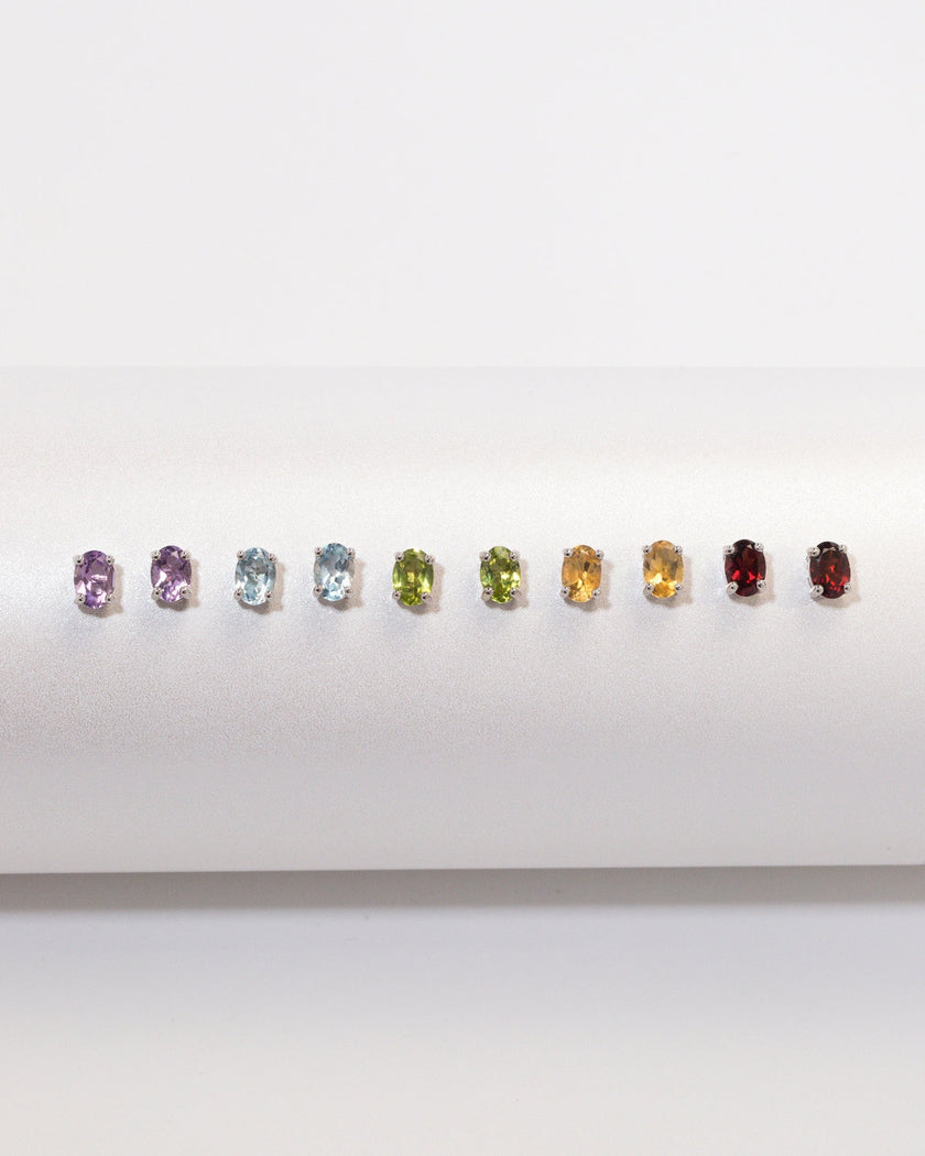 Garnet Oval Stud Earrings in Sterling Silver