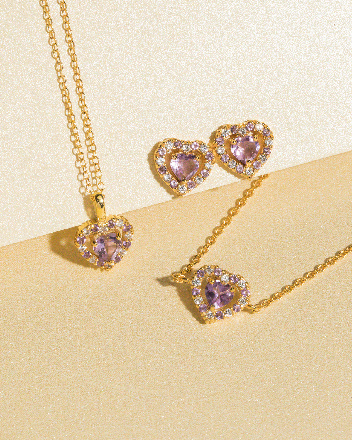 Purple Heart Lavendel Amethist Oorknopjes in 18k Goud Vermeil