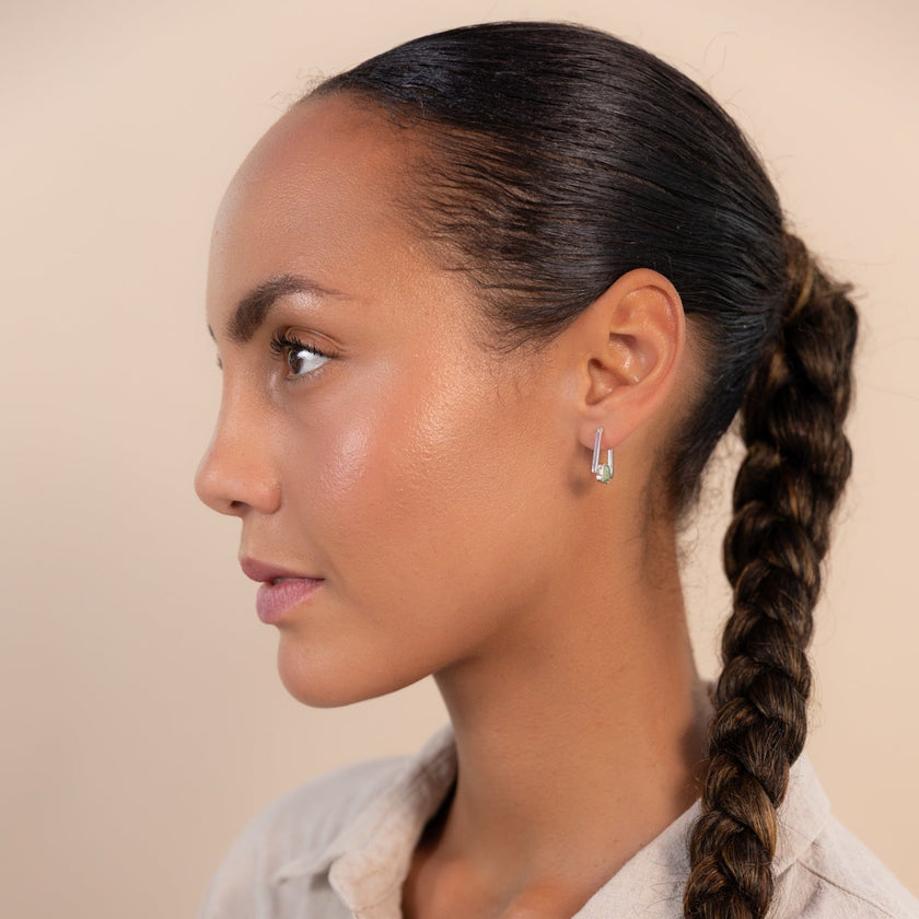 Silver Deco Square Agate Hoops
