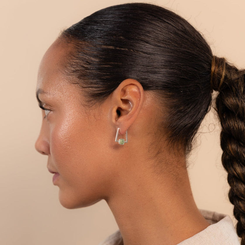 Silver Deco Square Agate Hoops