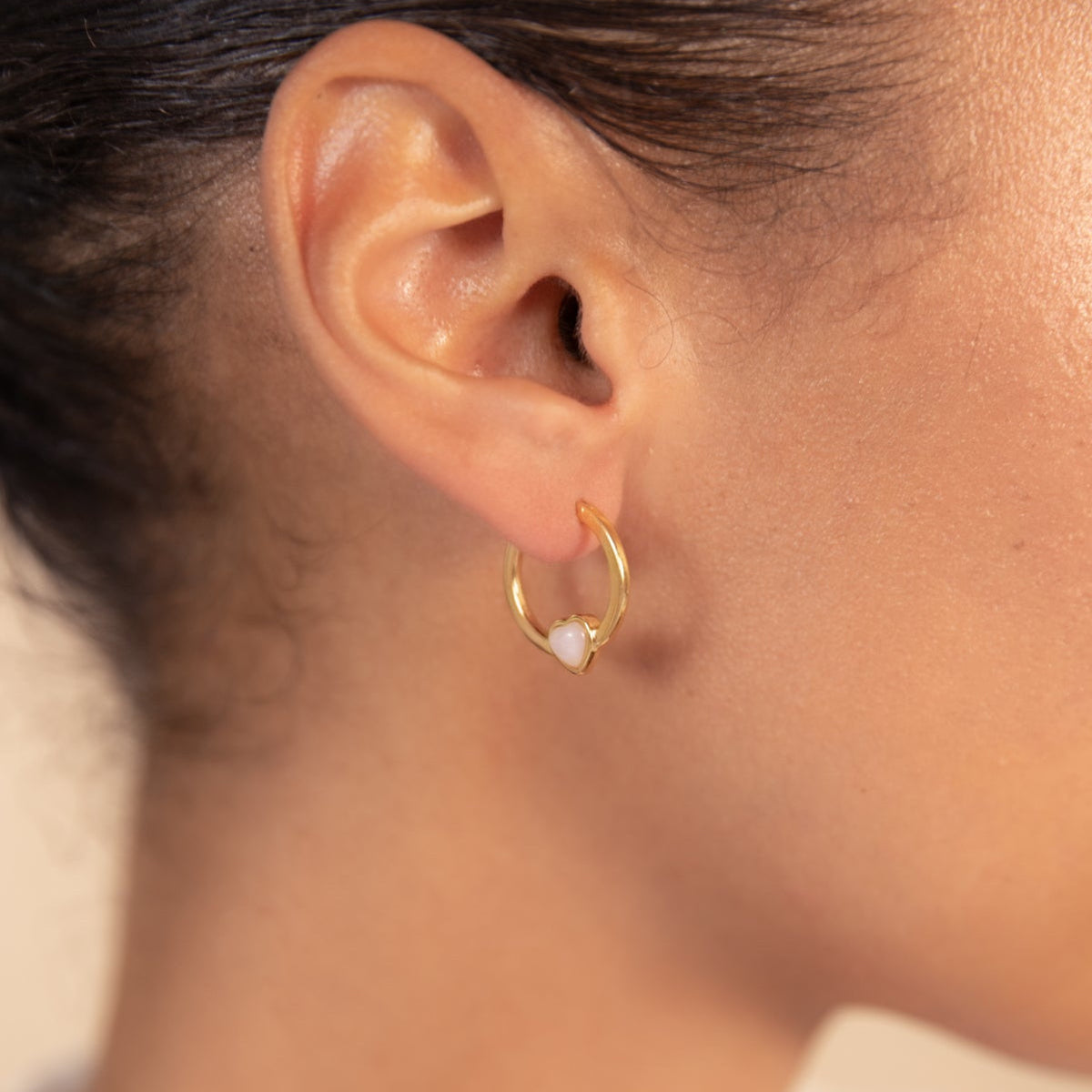 Gold Pink Opal Heart Hoop