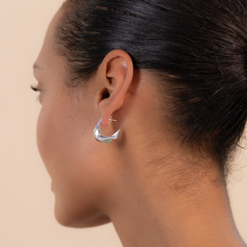Celeste Crescent Aventurine Hoop Silver