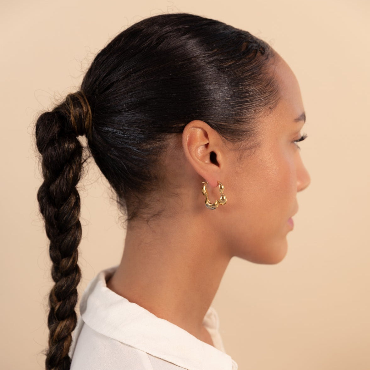 Boucles d'oreilles créoles Gaia Link en jaspe gris sculptural - Or