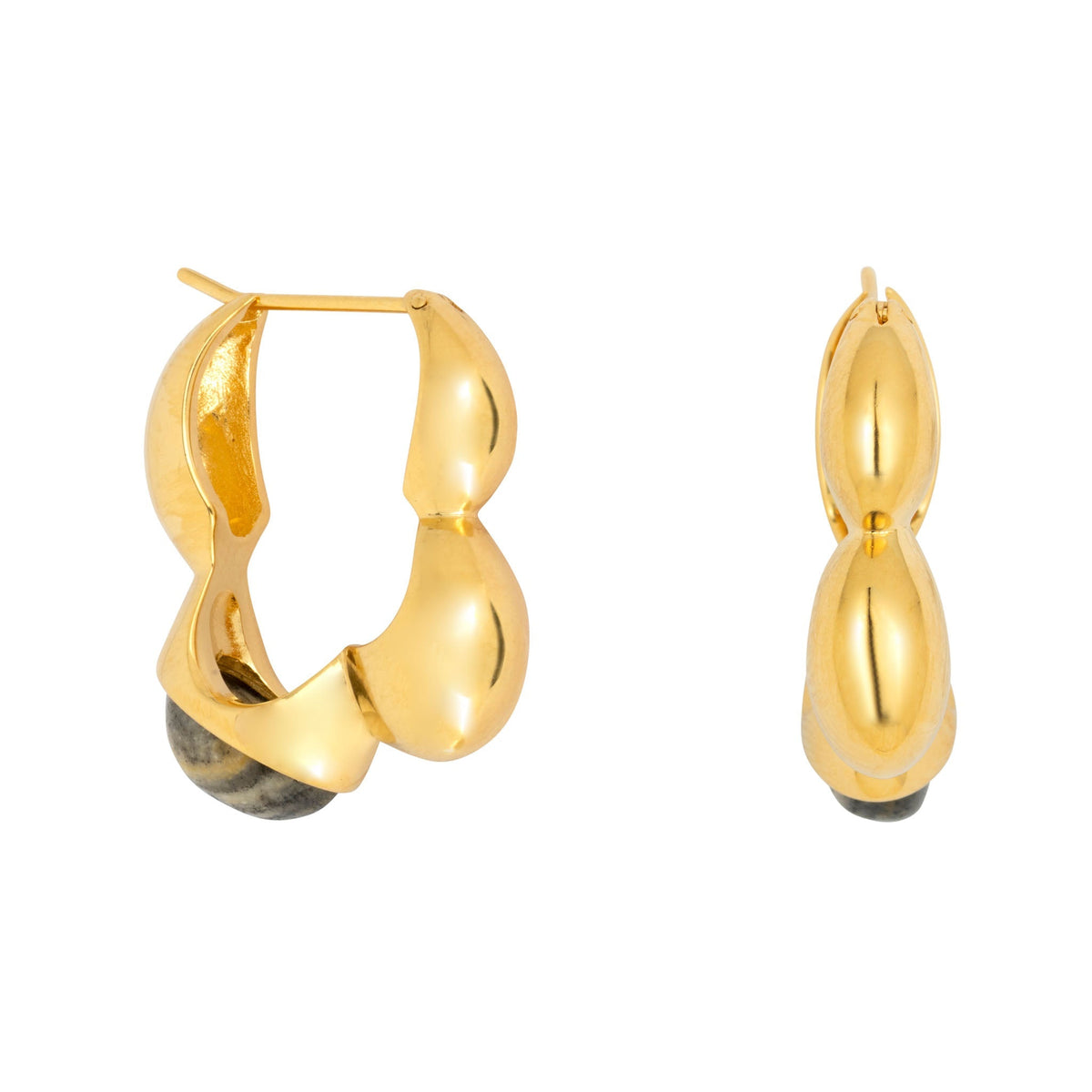 Boucles d'oreilles créoles Gaia Link en jaspe gris sculptural - Or