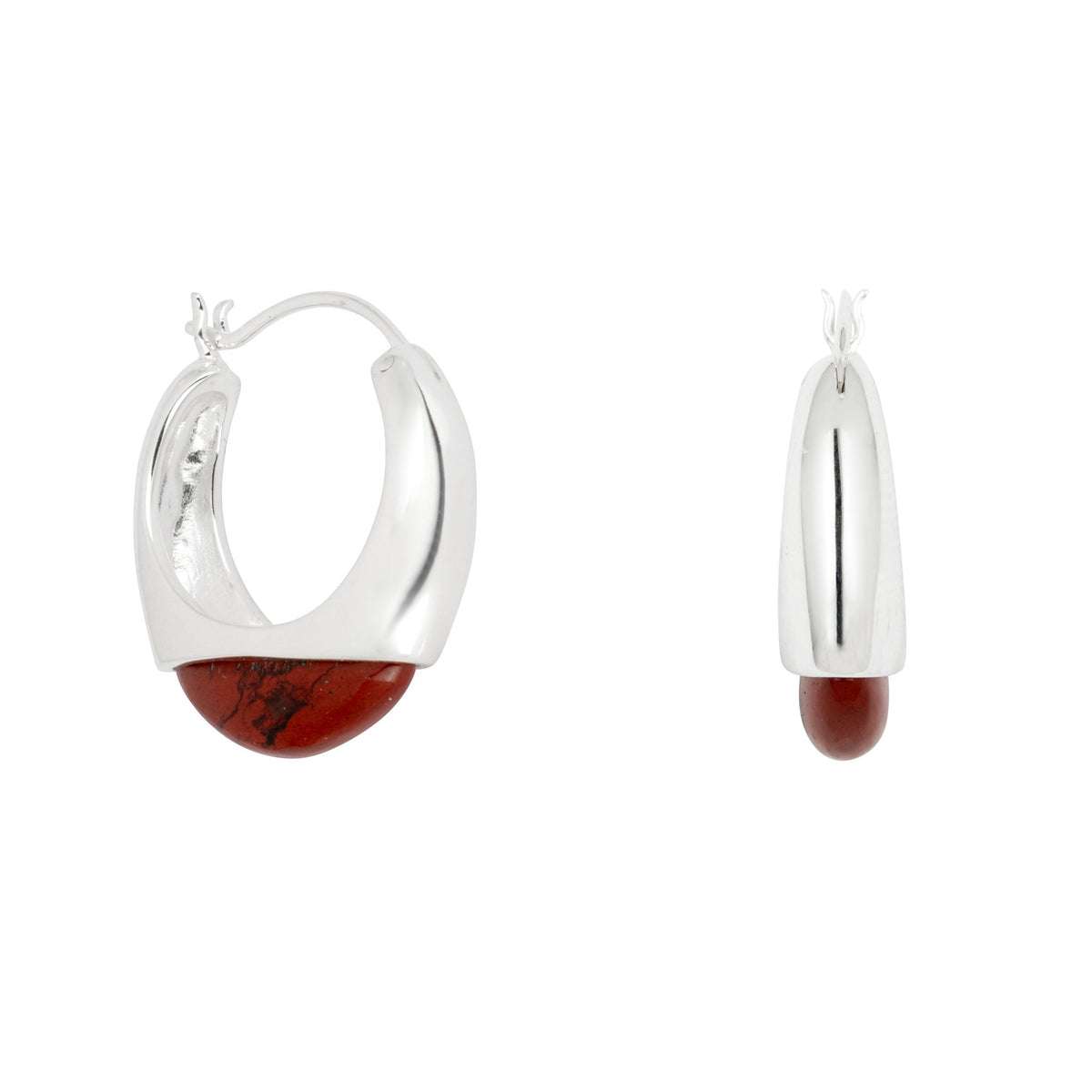 Ember Hoops Silver Earrings with Red Jasper Stone