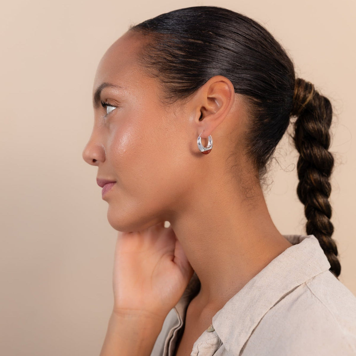 Ember Hoops Silver Earrings with Red Jasper Stone