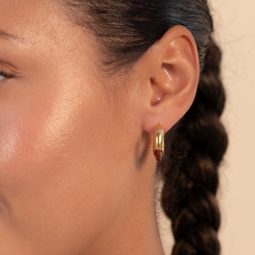 Ember Hoops Gold Earrings with Red Jasper Stone