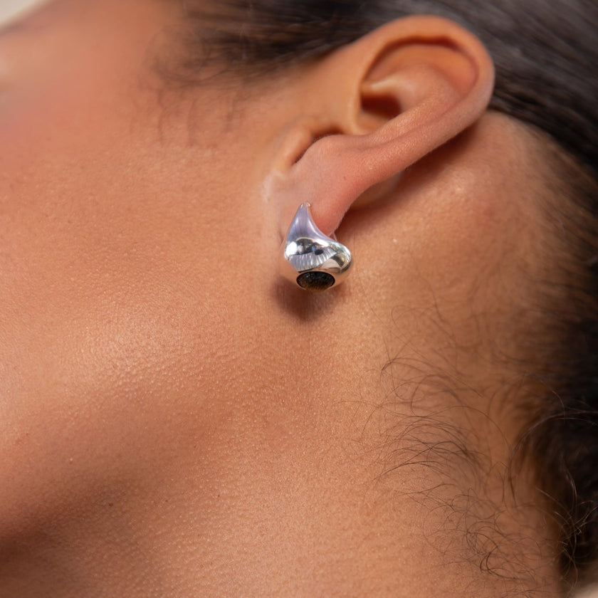 Bold Sol Hoop Earrings with Black Onyx in Silver