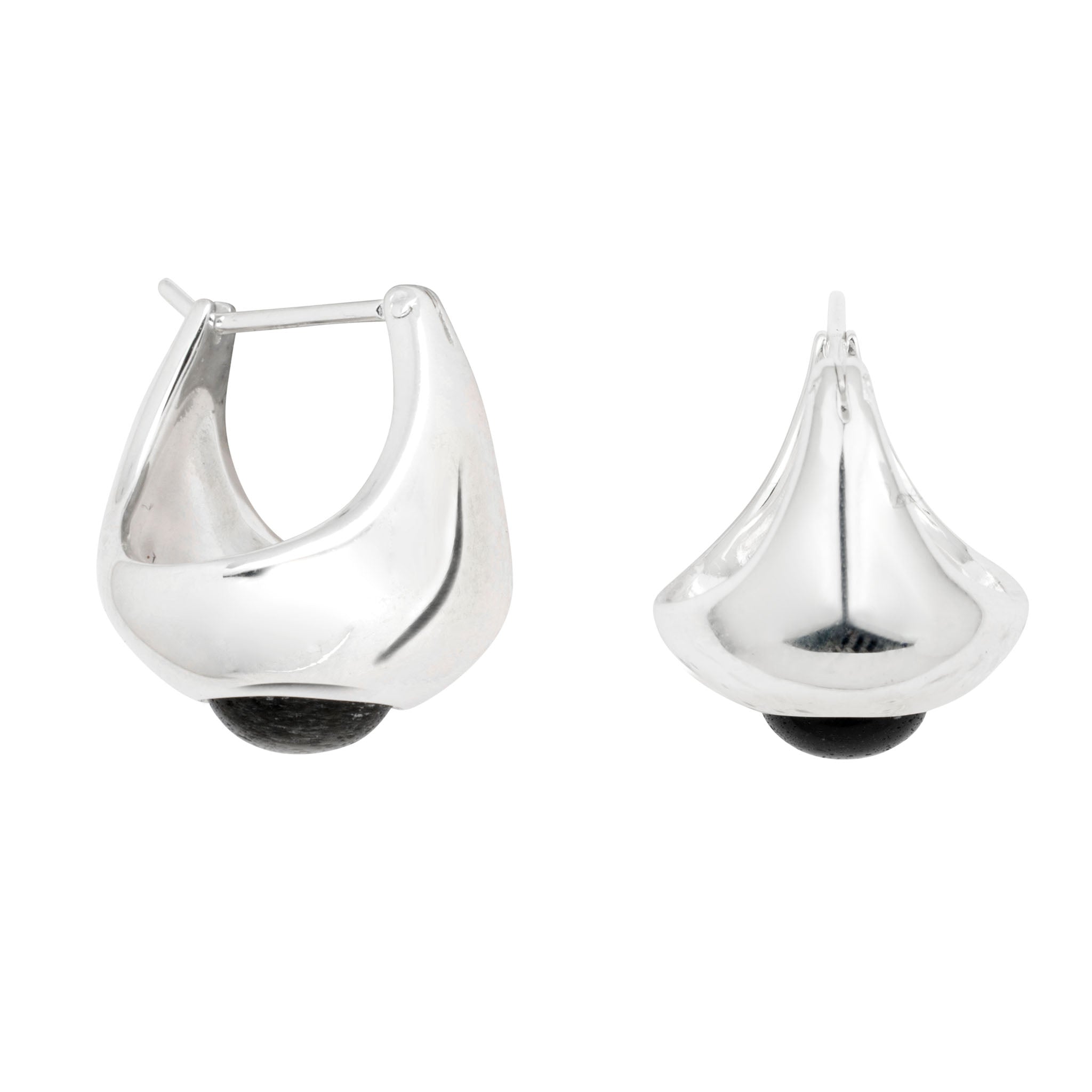 Bold Sol Hoop Earrings with Black Onyx in Silver