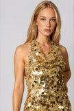 Gold Sequin Halter Neck Mini Dress