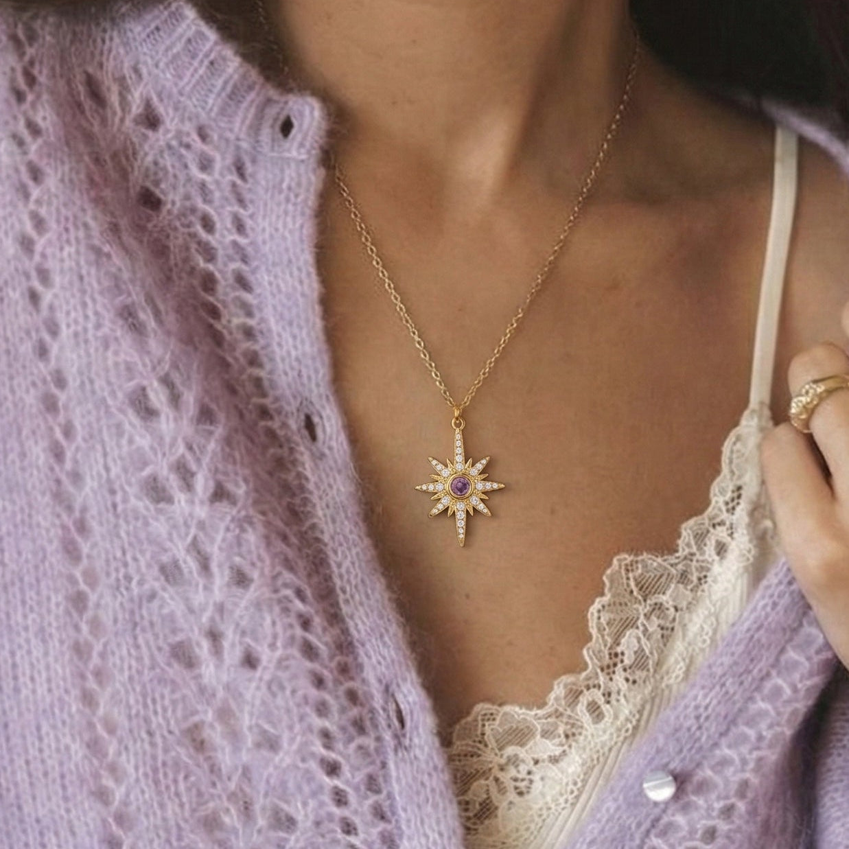 Heidi North Star Birthstone Necklace | 18K Gold Plated