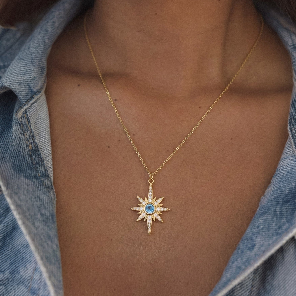 Heidi North Star Birthstone Necklace | 18K Gold Plated