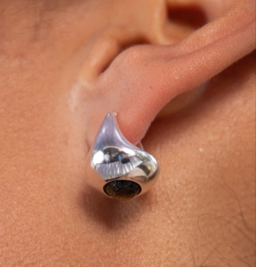 Bold Sol Hoop Earrings with Black Onyx in Silver