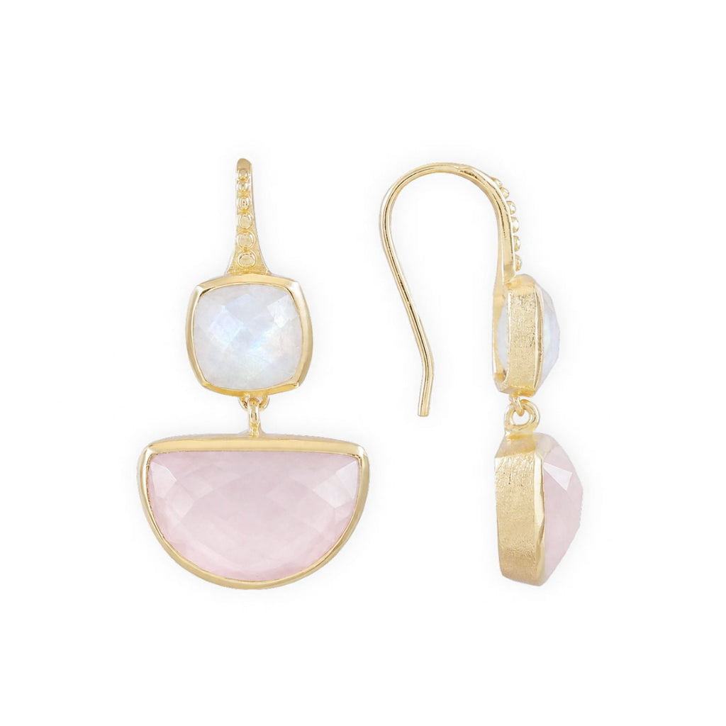 Charis Halfmoon Double Gemstone Earrings Moonstone & Rose Quartz