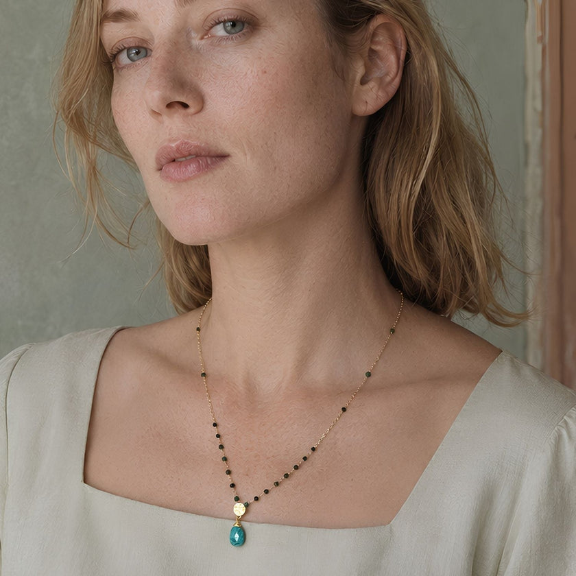 Classic Athena Kate Gemstone Rosary Chain Necklace Turquoise
