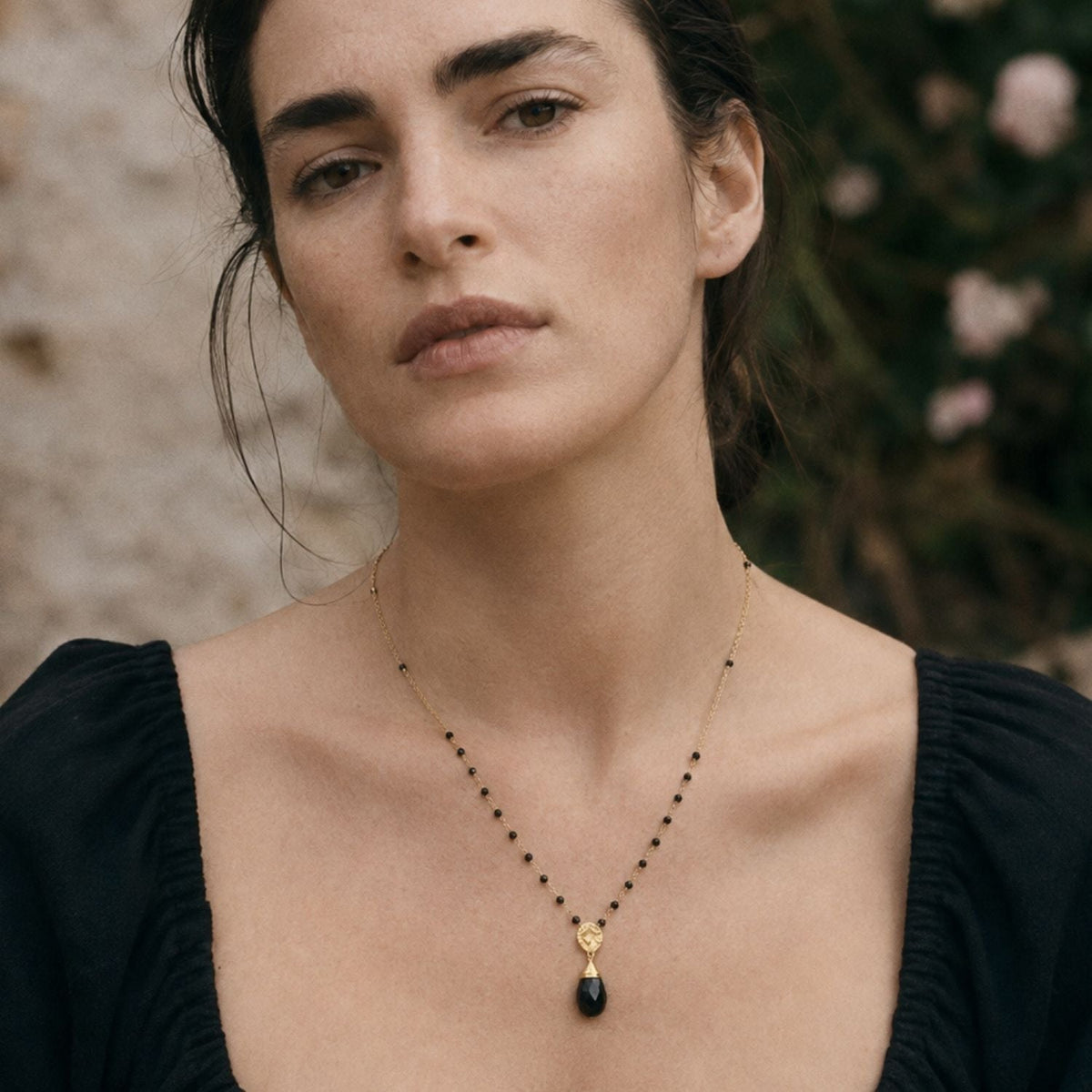 Klassisk Athena Kate ædelstens-rosenkranskæde halskæde sort onyx