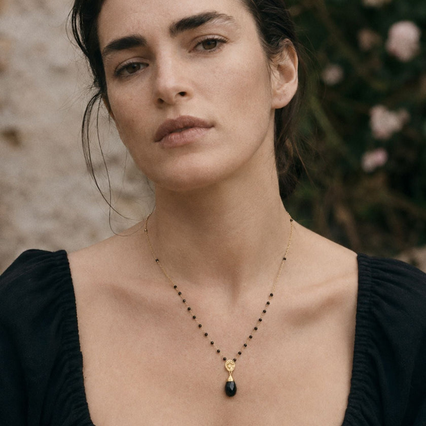 Klassisk Athena Kate ædelstens-rosenkranskæde halskæde sort onyx