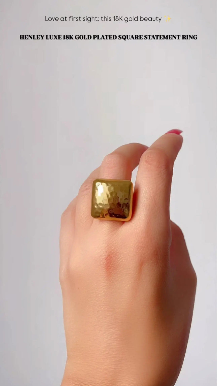 Bague carrée statement Henley Luxe plaquée or 18 carats
