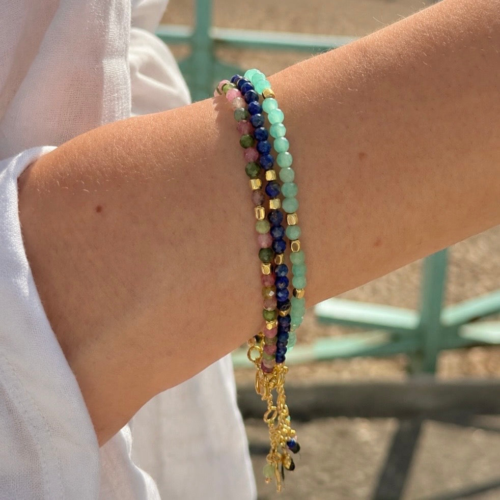 Milos Gemstone and Gold Bead Bracelet Lapis