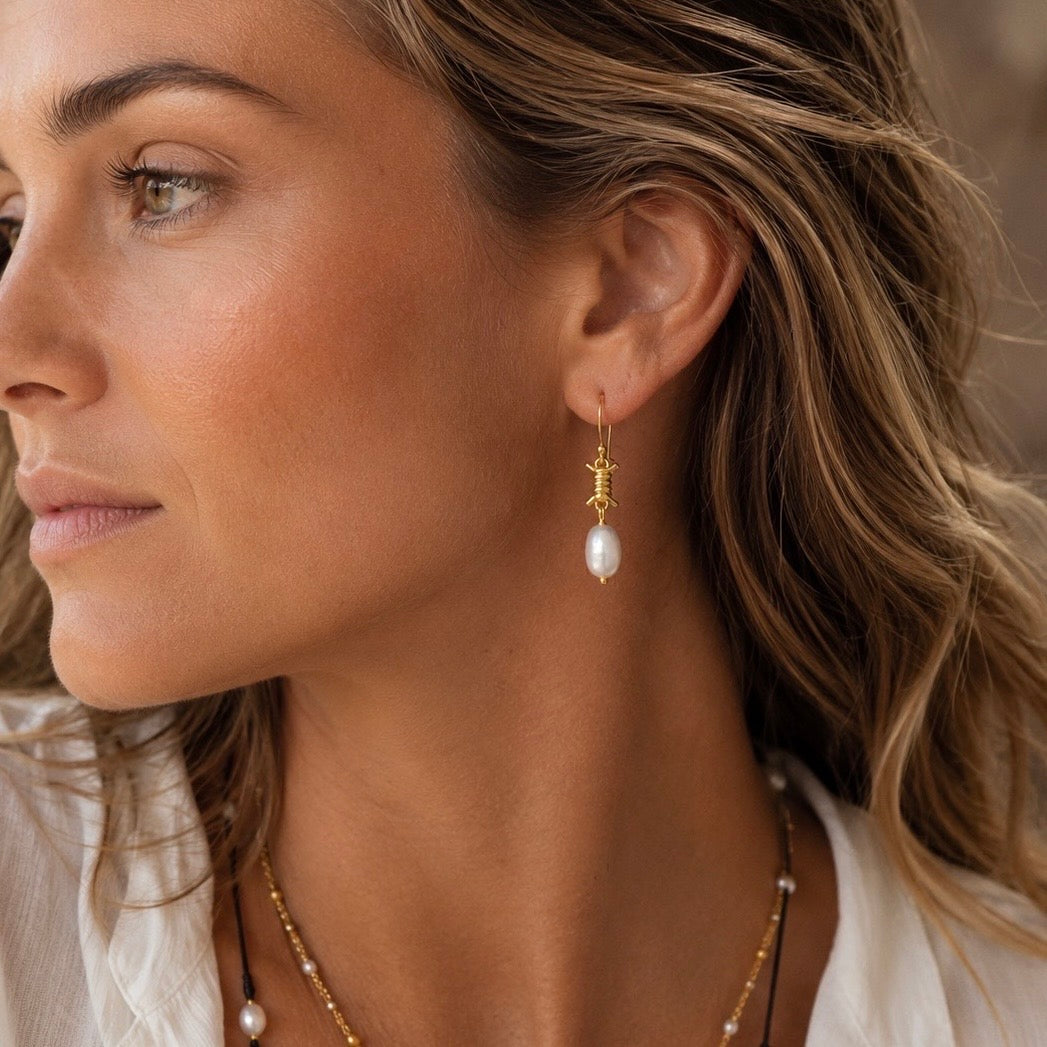 Jette Barbed Wire and Pearl Drop Earrings