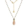 Collier chaîne de perles double gemme Perséphone Pierre de lune pêche et Labradorite