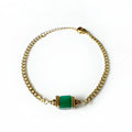 Tavi Stainless Steel Gold Tone Green Stone Charm Bracelet