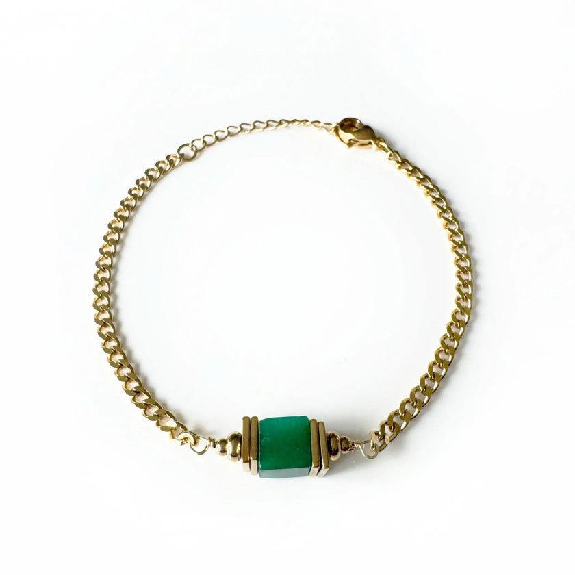 Bracciale con ciondolo Tavi in acciaio inossidabile color oro e pietra verde