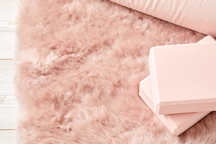 Soft pink shearling wellness mat