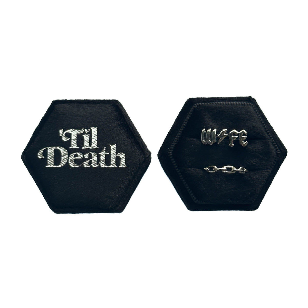 Boîte à alliances hexagonale noire « 'Til Death »