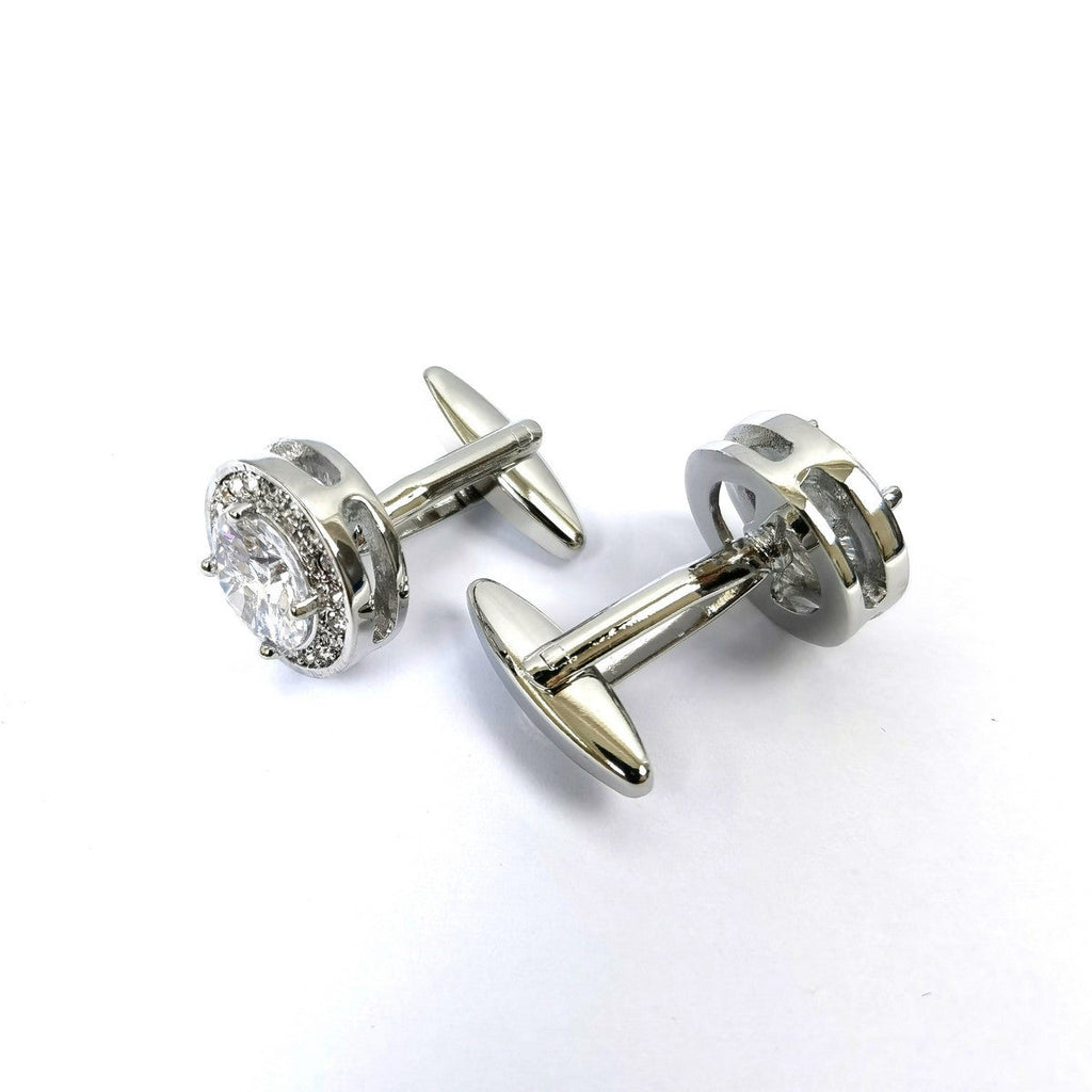 Round Silver Gem Stone Cufflinks