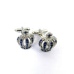 Silver Crown With Blue Gem Stone Cufflinks