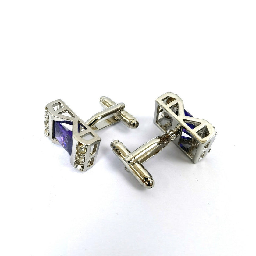 Silver Purple Gem Stone Rectangle Cufflinks
