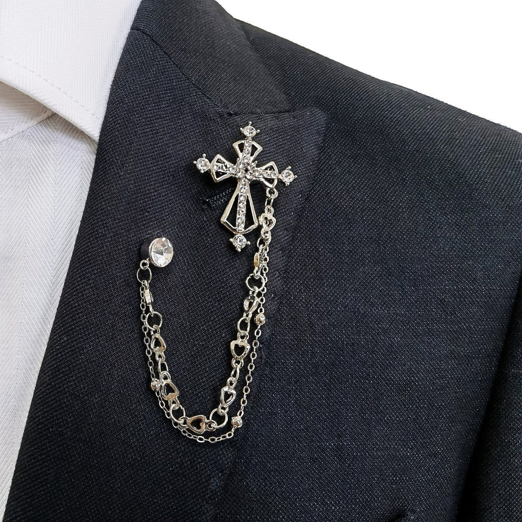 Rhinestone Cross Brooch Lapel Pin
