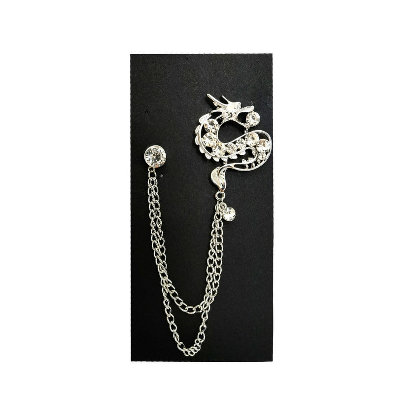 Silver Jewelled Dragon Chain Lapel Pin