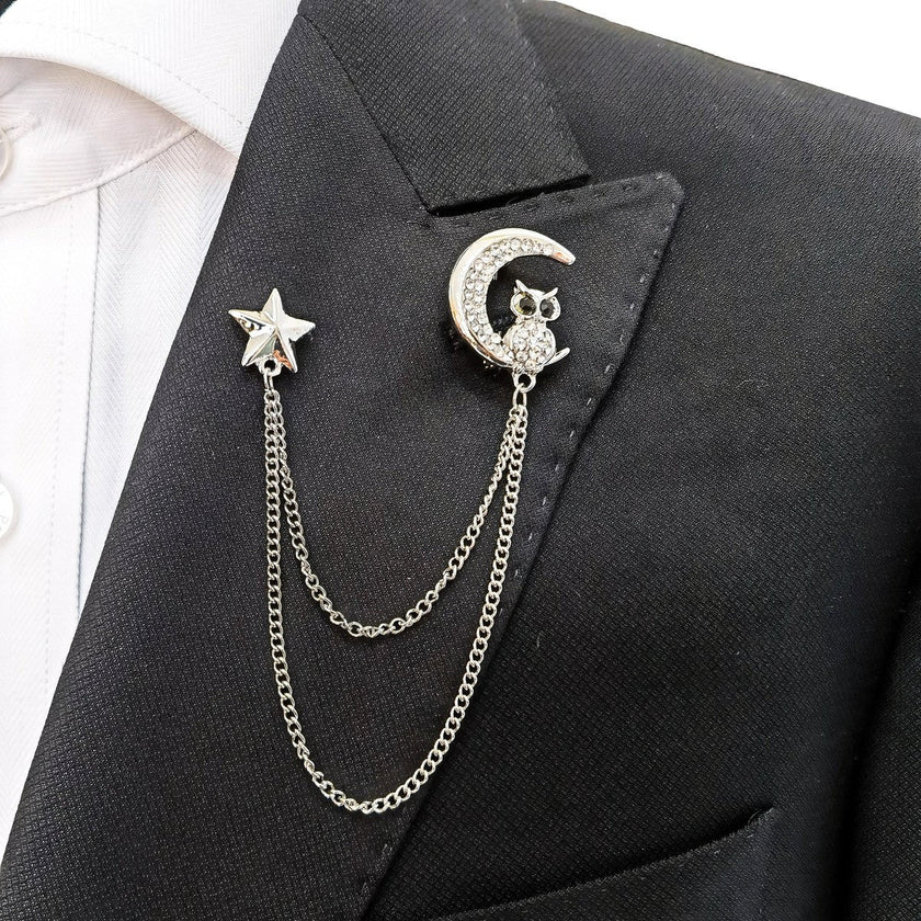 Owl At Night Lapel Chain Brooch