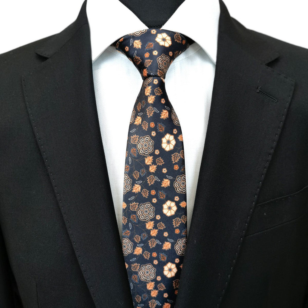 Brown Black Floral Tie