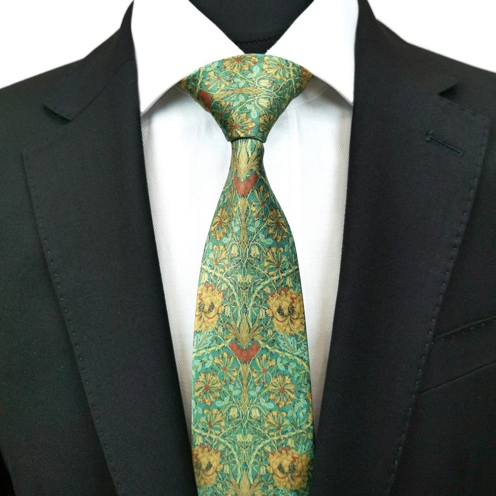 Green Gold Floral Tie