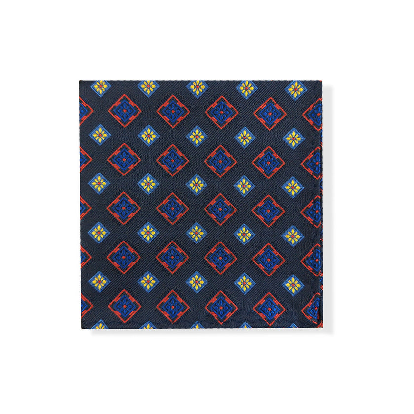 Navy Red & Yellow Squares Geometric Tie Set
