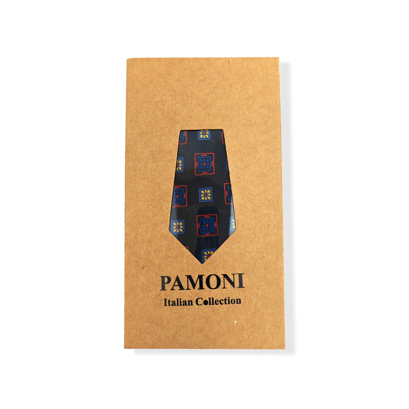 Navy Red & Yellow Squares Geometric Tie Set