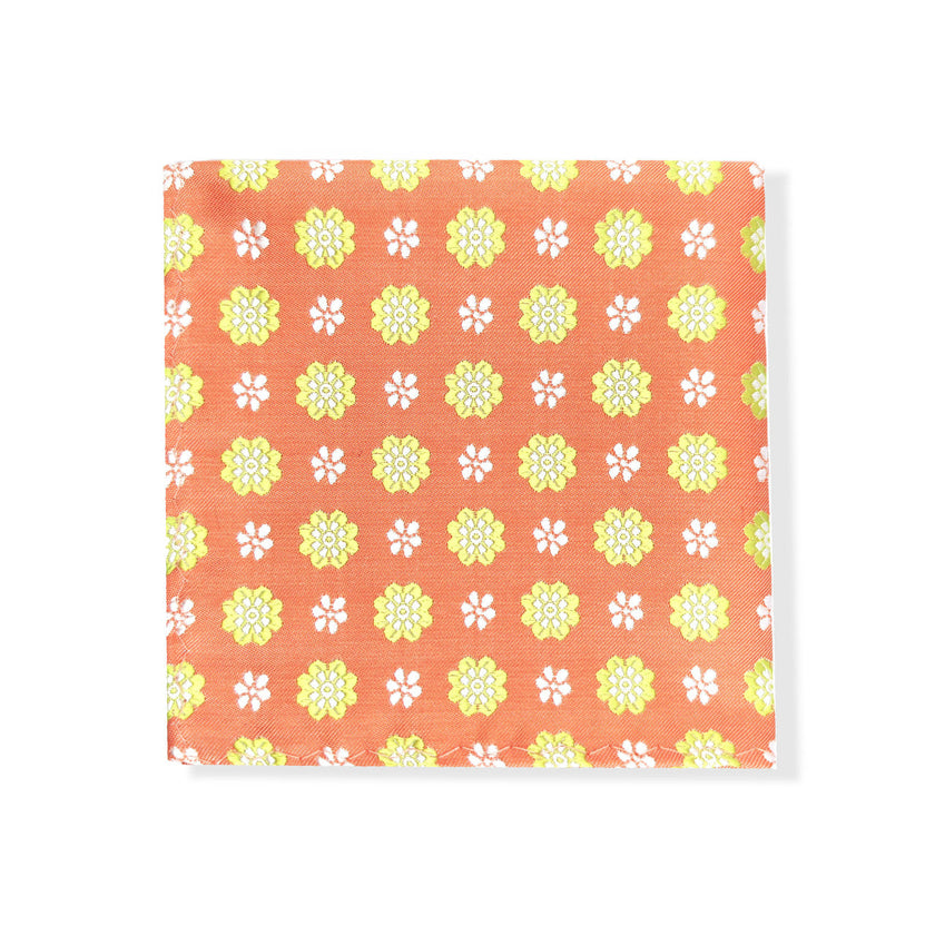 Peach Lime Flower Geometric Tie & Pocket Square Set