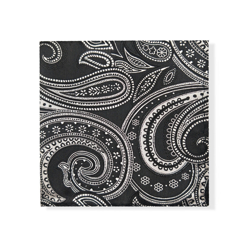 Black Silver Paisley Tie & Pocket Square Set