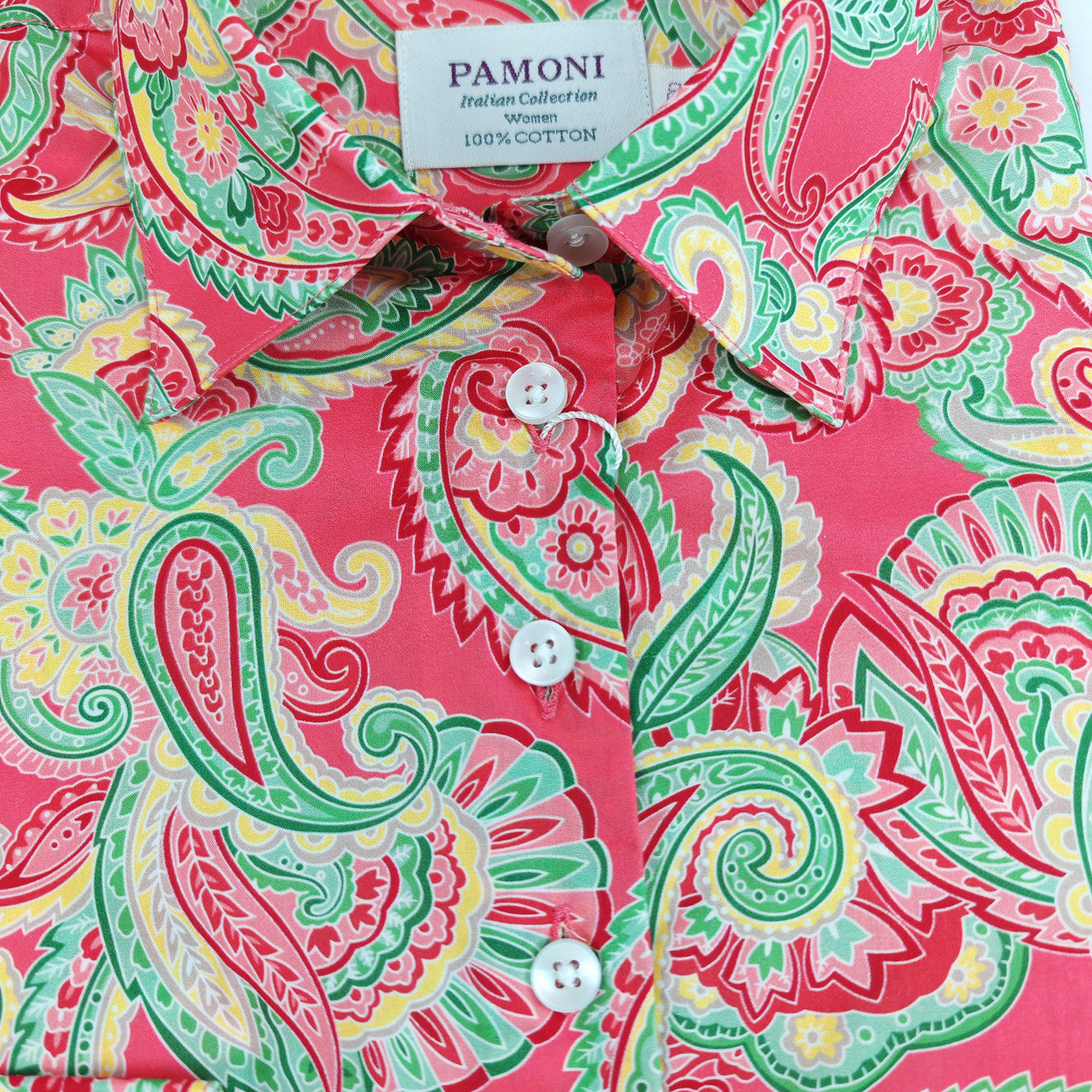 Pink Green Paisley Print Shirt