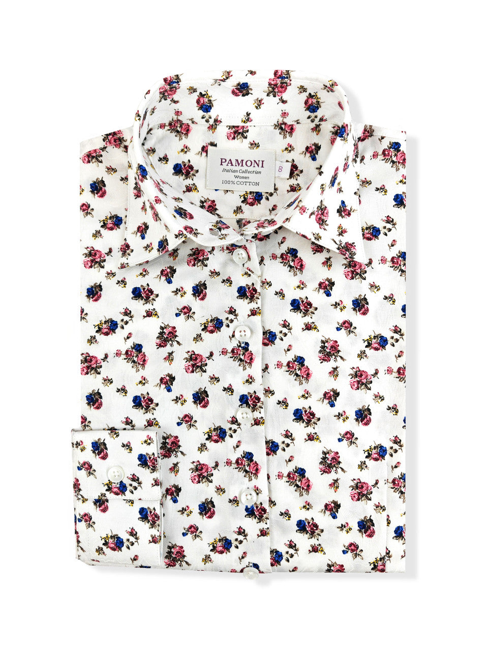 White Pink and Blue Flower Print Women's Shirt